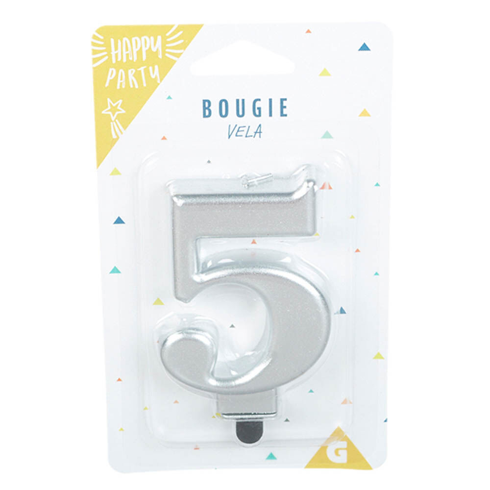 Bougie anniversaire chiffre 5 mat argenté