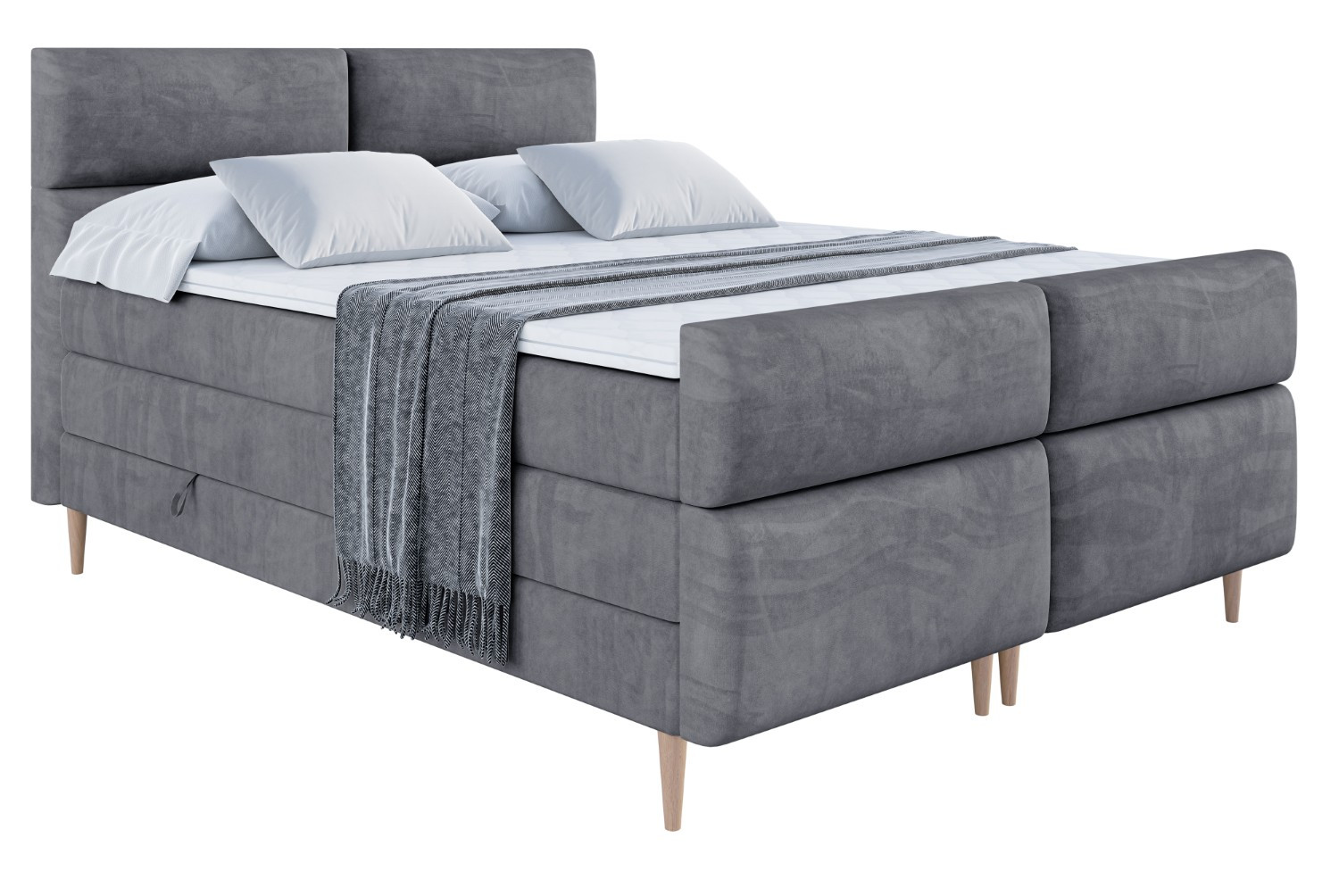 Łóżko kontynentalne - pojemnik, materac, nóżki BOXI3-FD-Z KING 120x200 cm