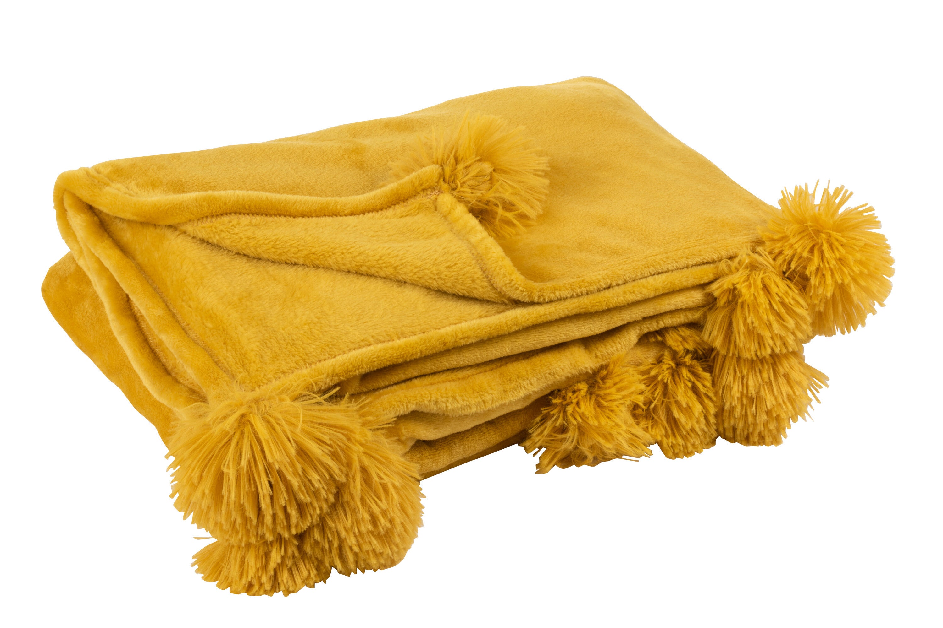 J-Line plaid Pompom - polyester - oker - 170 x 130 cm