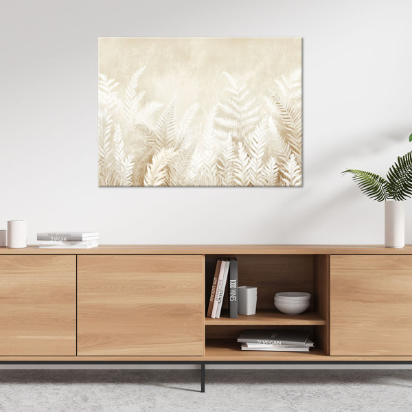 Obraz do salonu sypialni, Beżowe liście paproci pióra w stylu boho 60x40