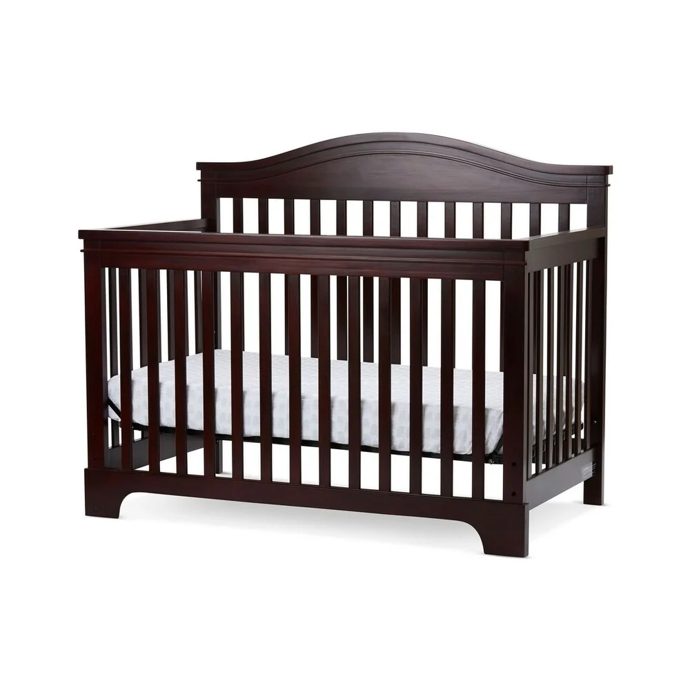 Wooden 4 in 1 Convertible Crib with Slatted Details, Cherry Brown