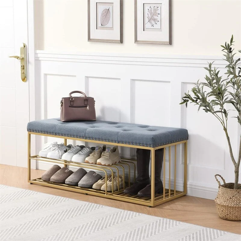 Linen Bench with Storage - 17D x 47.2W x 19H
