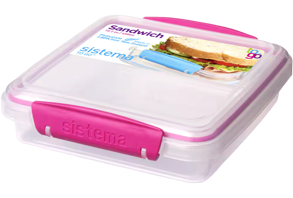 Sistema Sandwich Box To Go Food Storage Container, BPA-Free, 450 ml (15.2 oz), Colour May Vary