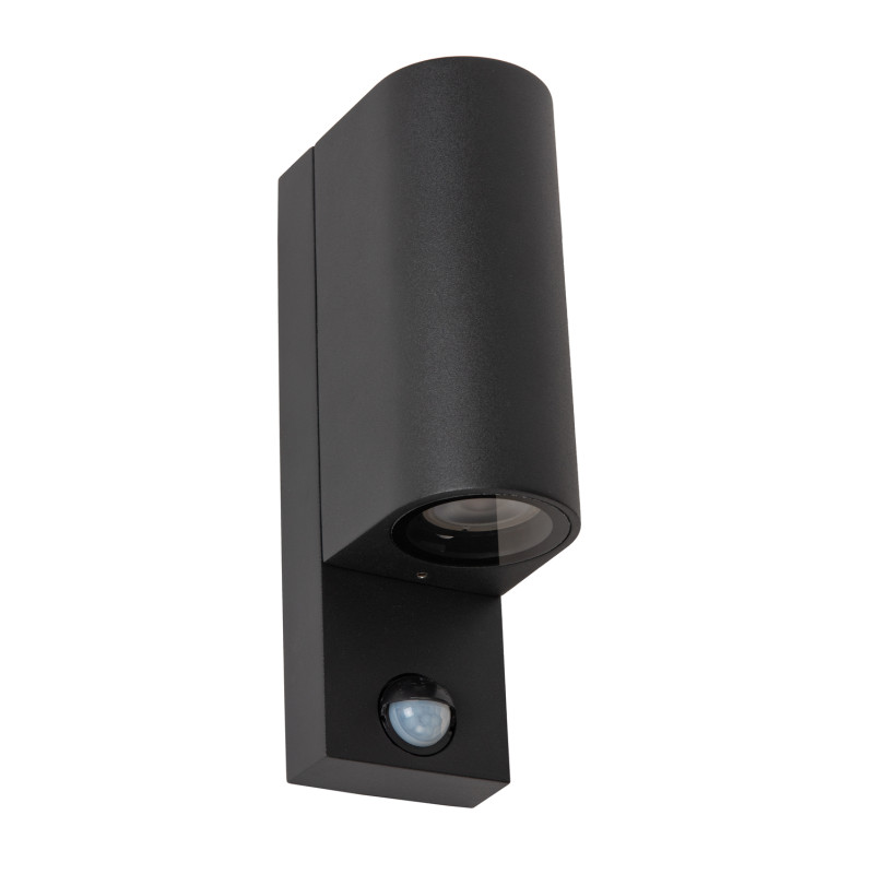 Applique extérieure Zaro ronde noire avec détecteur de mouvement GU10 2 x 7 W LUCIDE