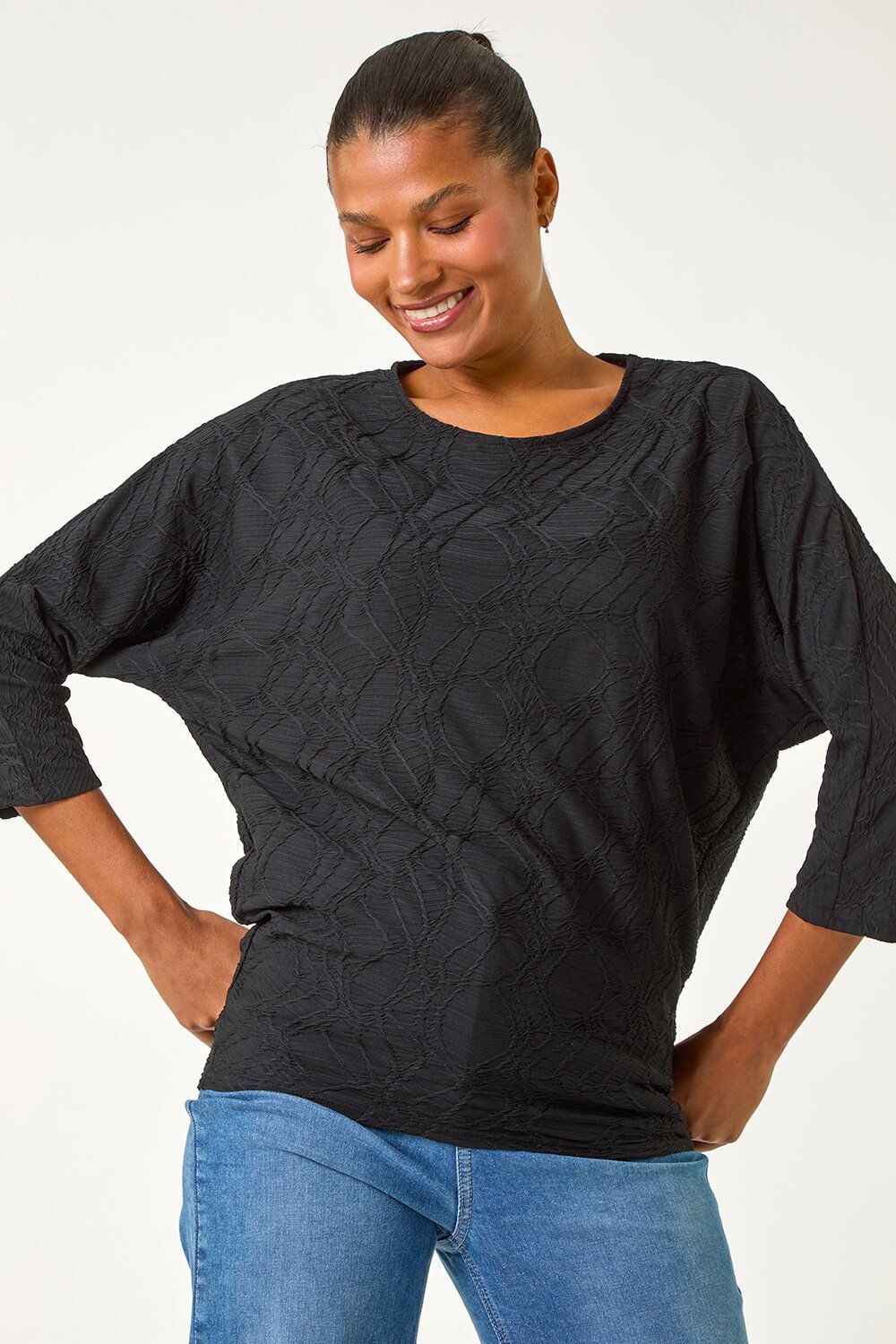 Roman Textured Batwing Sleeve Top
