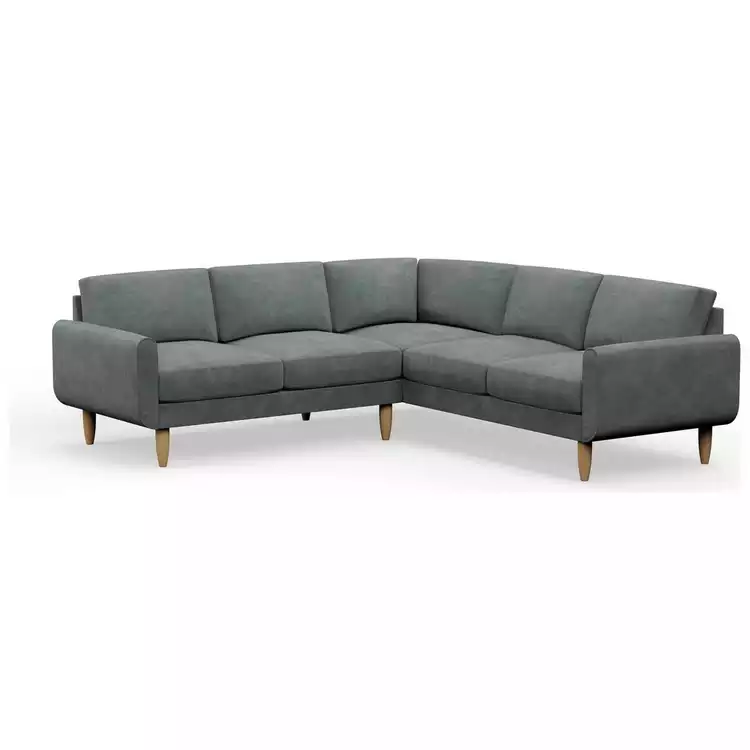 Hutch Plus Velvet Round Arm 5 Seater Corner Sofa- Slate Grey