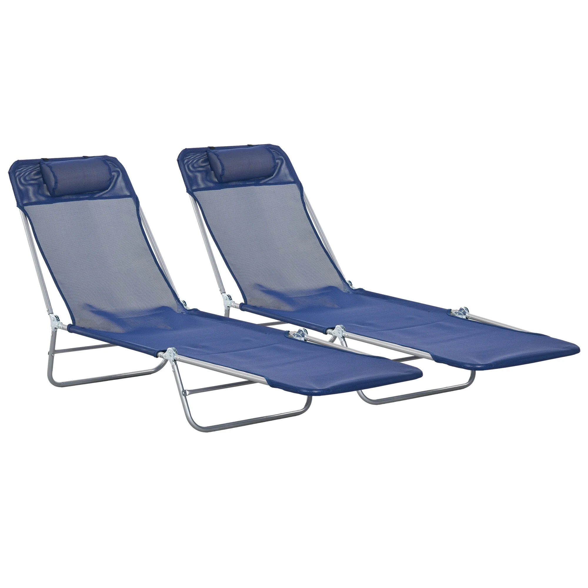 Outsunny 2 Piece Folding Chaise Lounge Chairs, Pool Sun Tanning Chairs, Outdoor Lounge Chairs with 6-Position Reclining Back