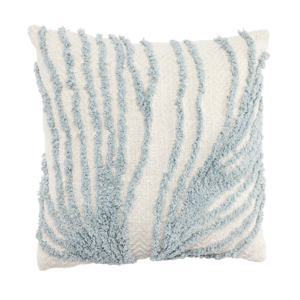 Coussin carré coton beige tufté bleu façon algues 40x40cm