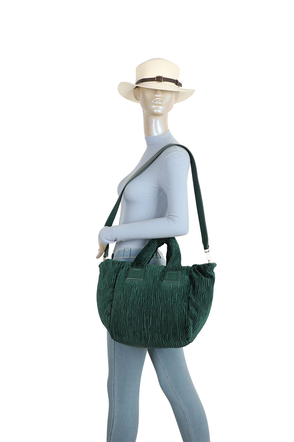 Fontanella Fashion Crinkle Luxe Large Pleated Velvet Quilted Top Handle Tote Bag