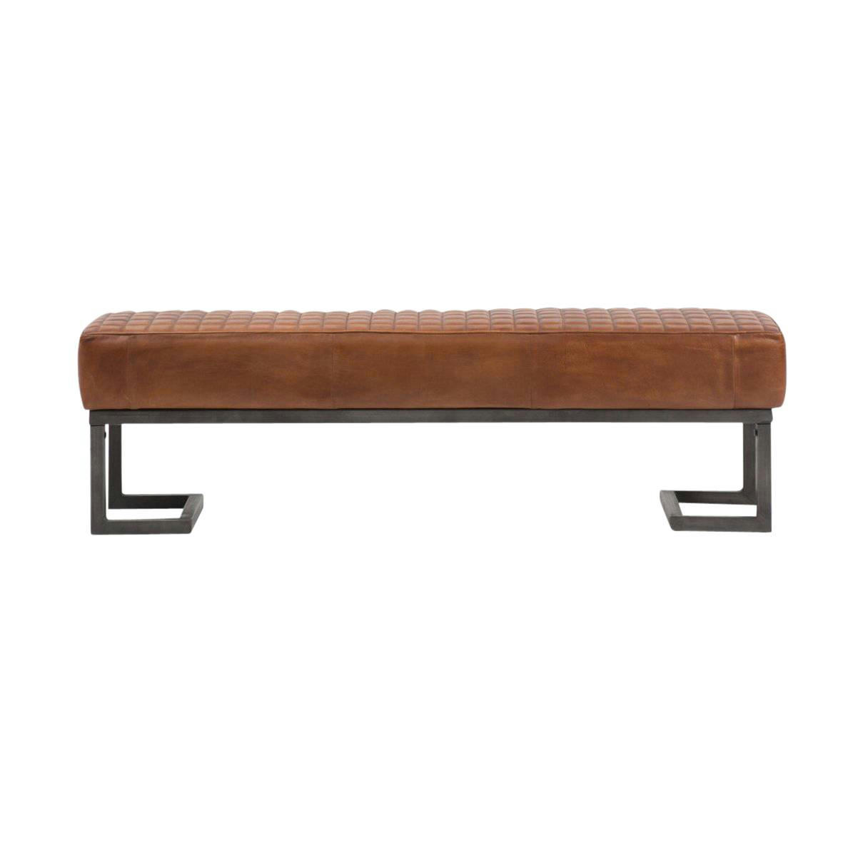 - Banc en cuir et croûte de cuir marron 144 cm