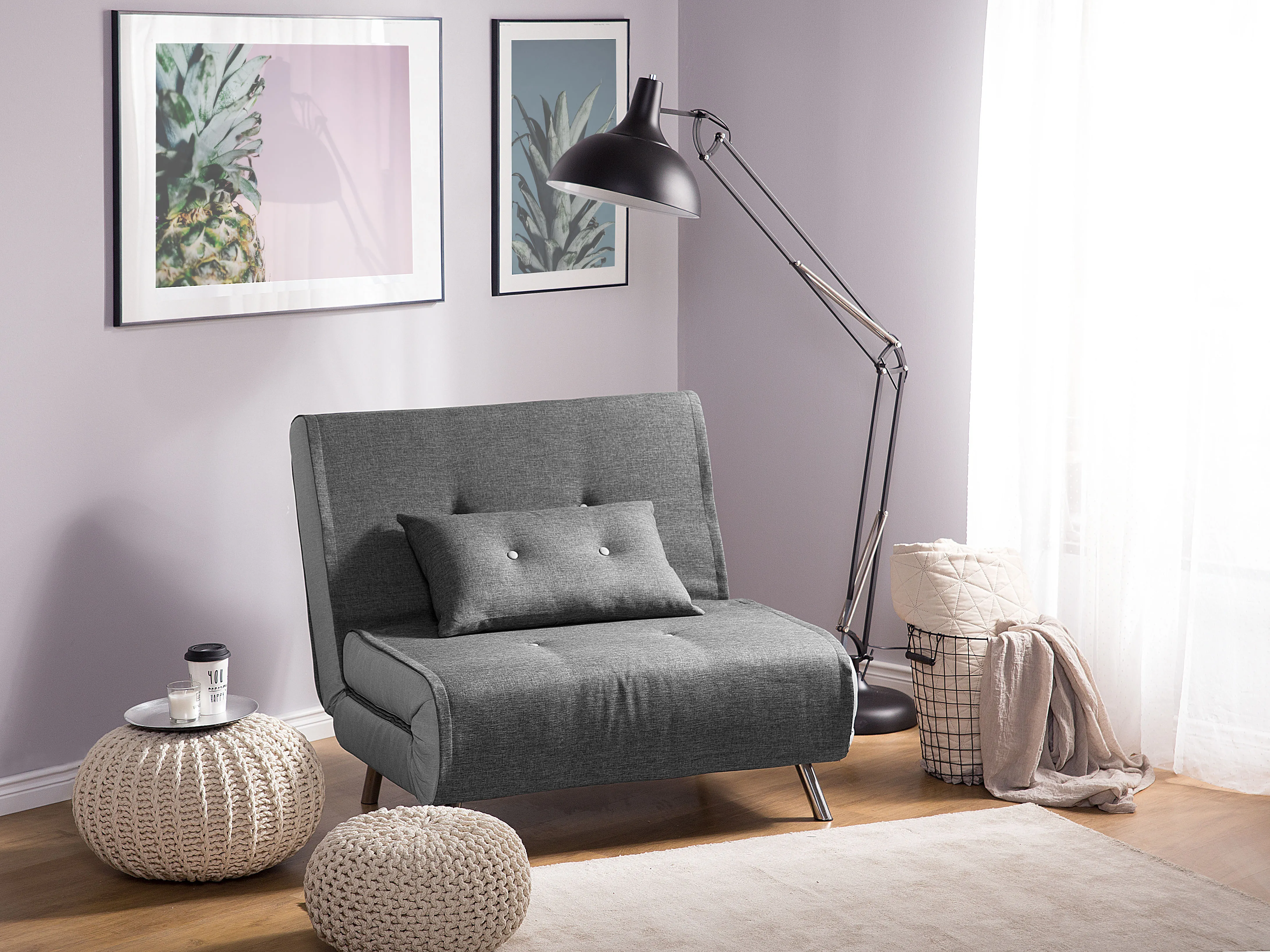 Single Sofa Bed FARRIS Fabric Dark Grey