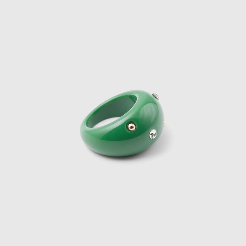 Green ring with rhinestones and studs