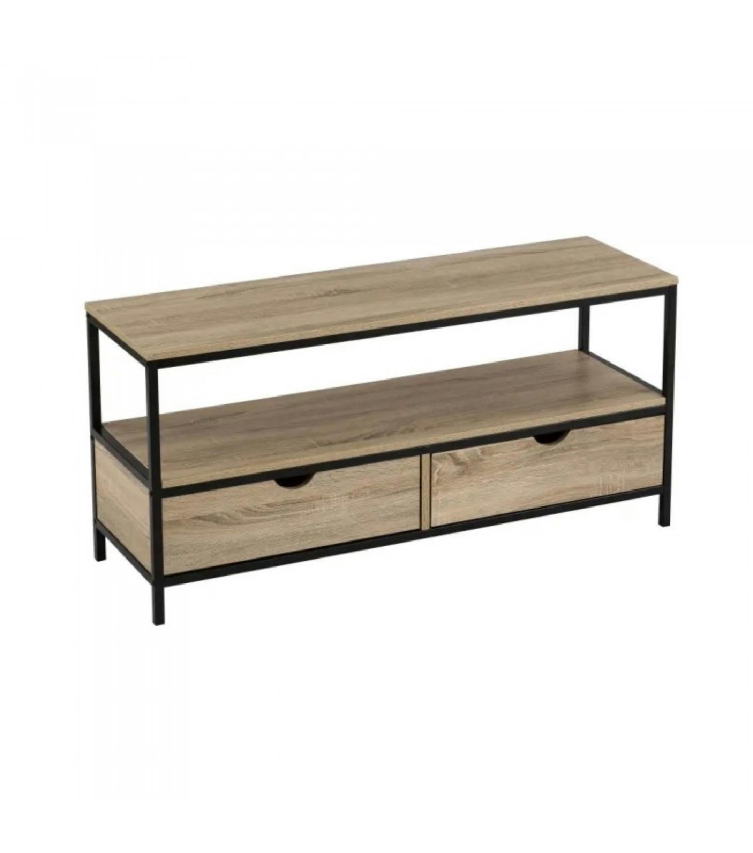 - Meuble de télévision bois MDF et métal noir 2 tiroirs