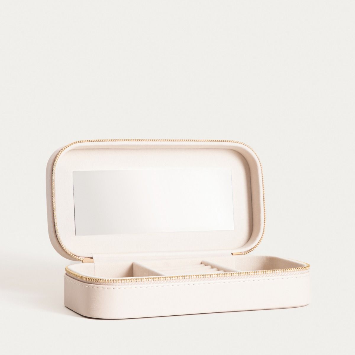 Szkatułka na biżuterię RINAS w przeszycia w pasy beżowa duża 20,5x10,5x6 cm