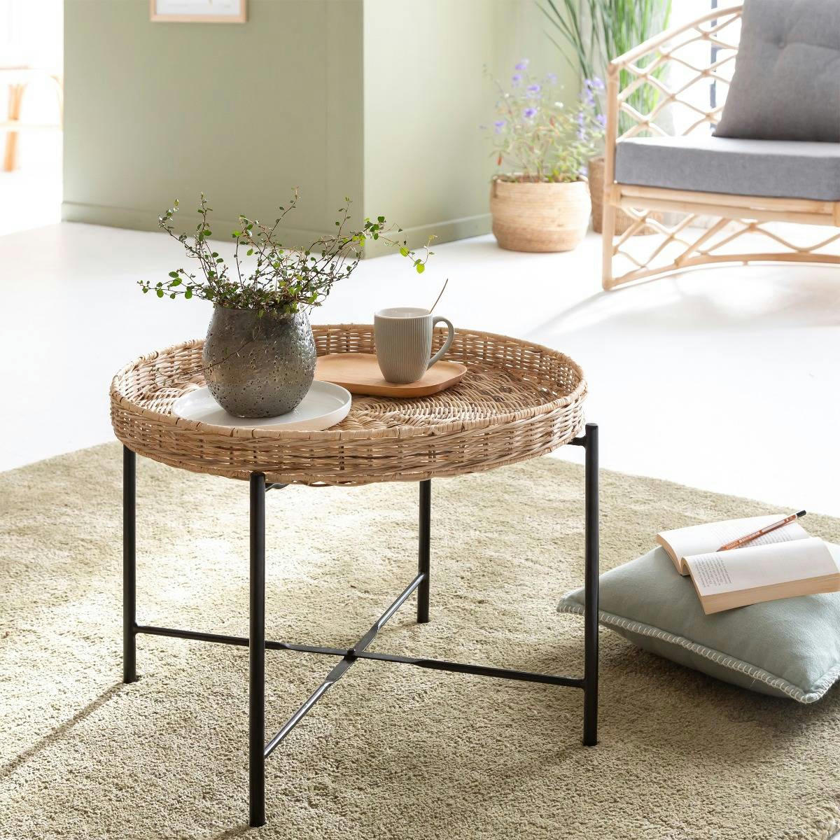 - Table basse en rotin marron 60 cm