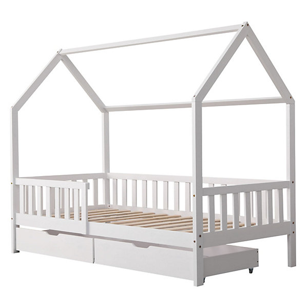 Lit cabane pour enfant 190x90cm blanc avec tiroirs MARCEAU - HAPPY GARDEN
