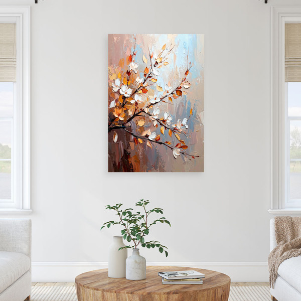 Feeby Obraz do salonu, Delikatne Liście Kwiaty na gałązkach 40x60