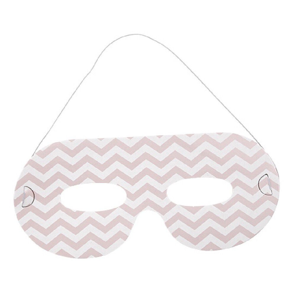 Masque de fête motif zig zag blanc et rose en carton x 8