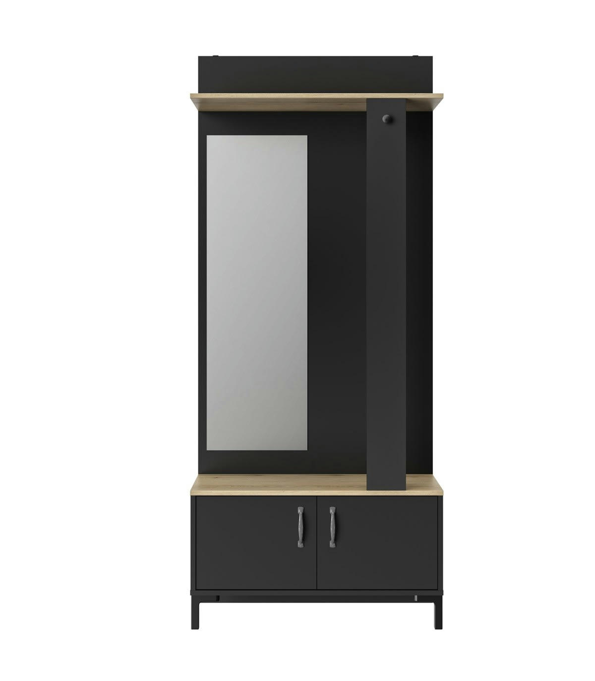 - Vestiaire d'entrée noir 2 portes et un miroir