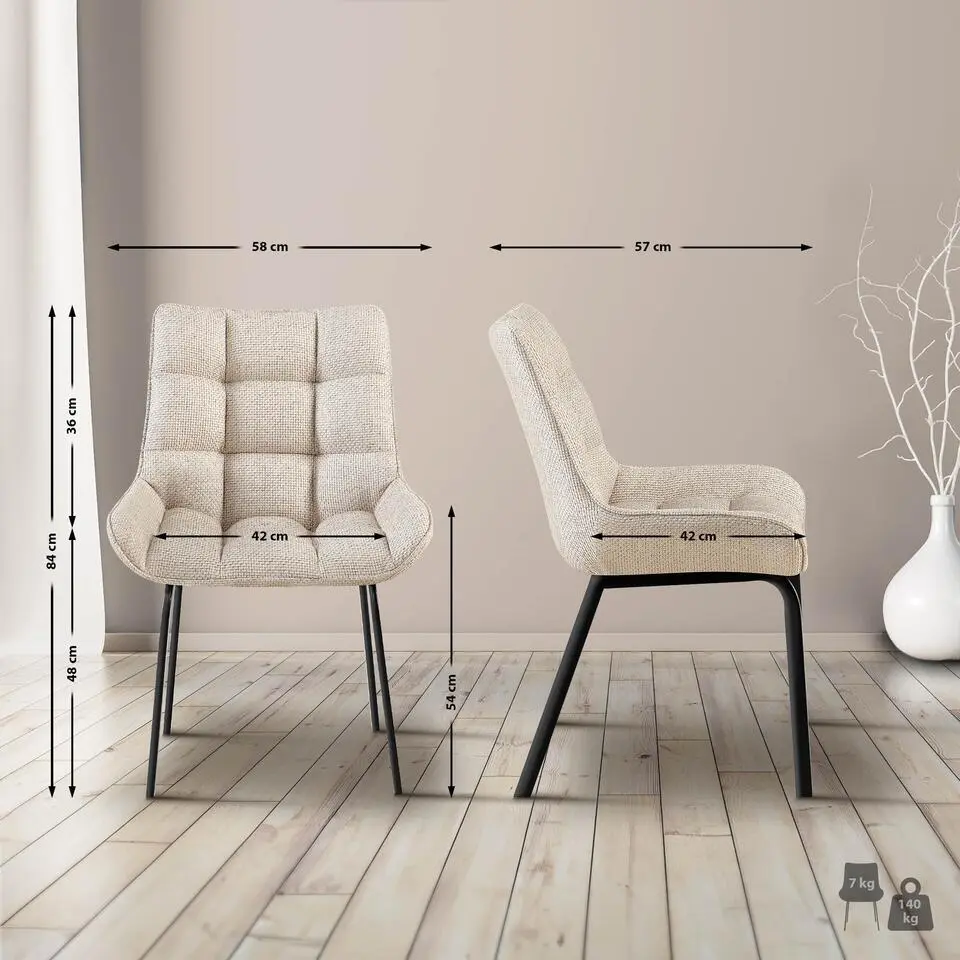 CLP Eetkamerstoel Saranda zwart Frame - Stof - ivoor