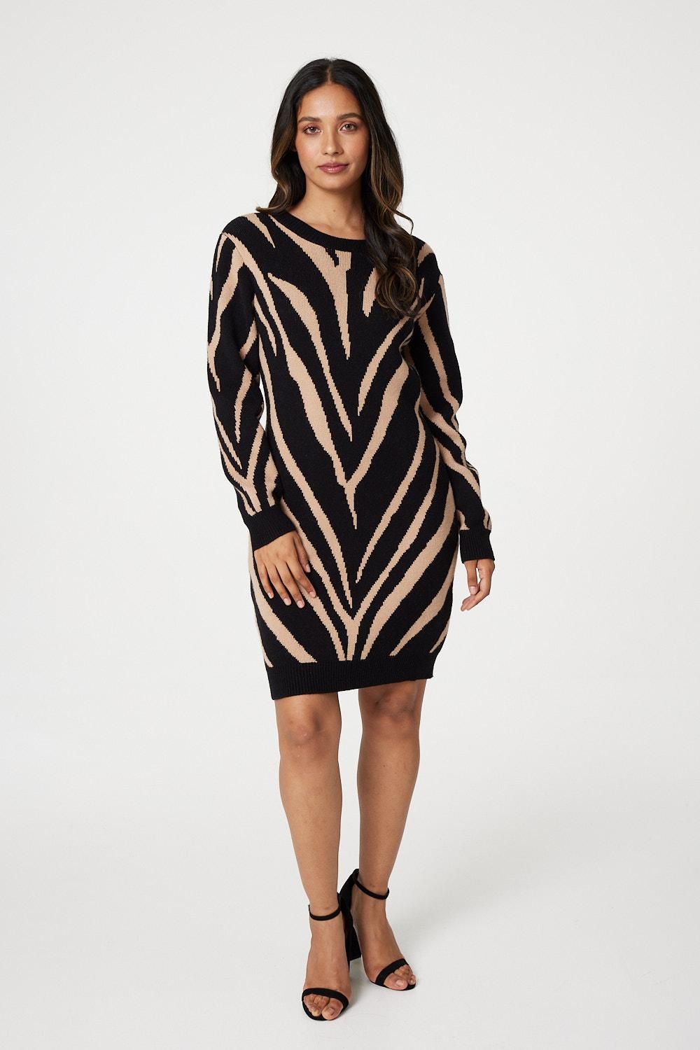 Izabel London Animal Print Short Knit Dress