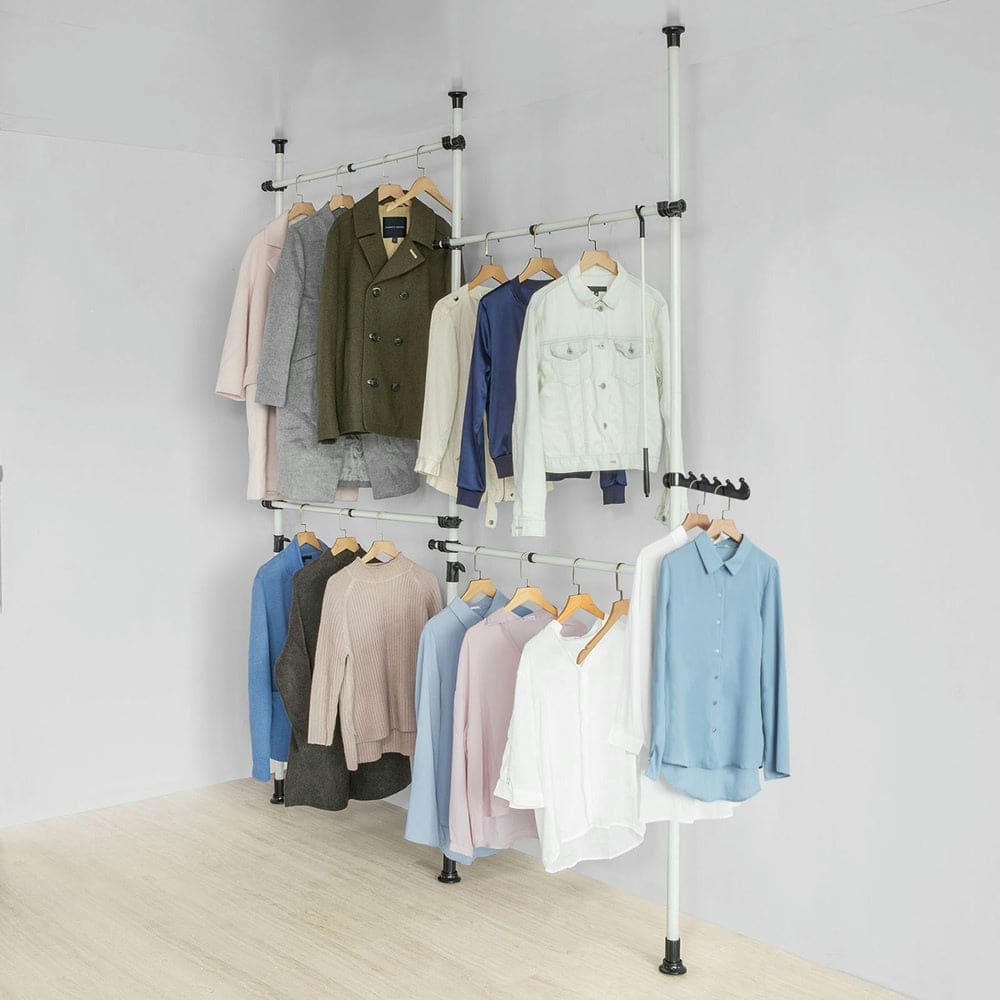 - Télescopique garde-robe penderie 4 barres en métal blanc