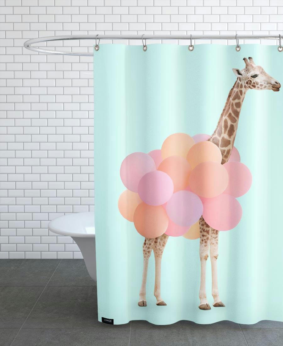 PARTY GIRAFFE - Rideau de douche en polyester en rose & turquoise 150x200