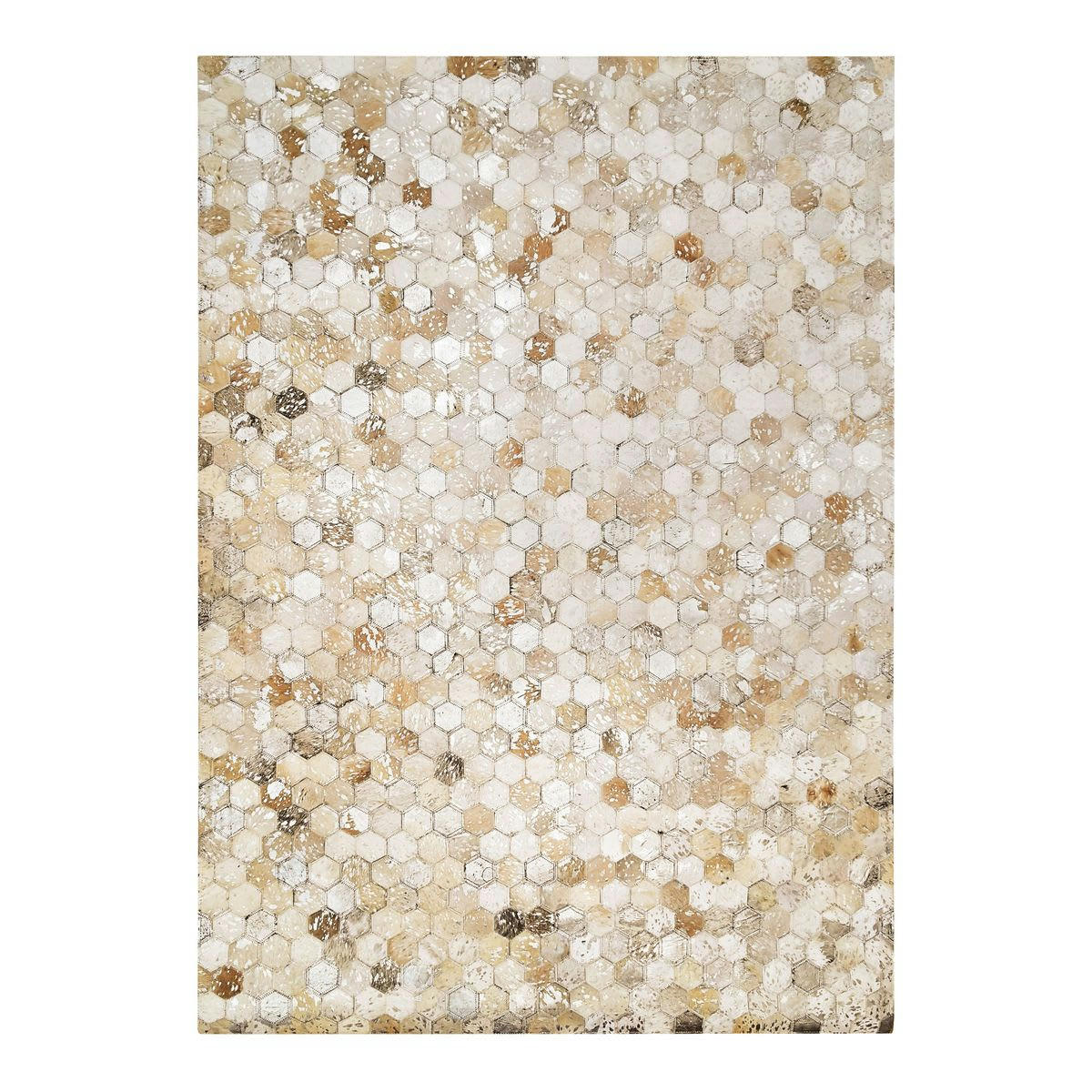CUIR - Tapis recyclé cuir motifs hexagone argent 160x230