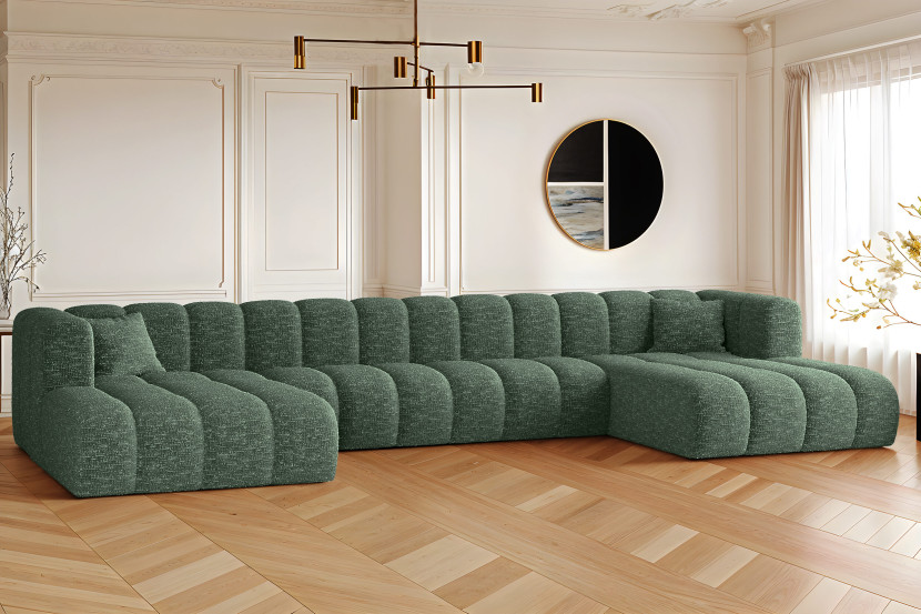Sofa w kształcie litery U, Grand U XL modułowa z tkaniny Haga Zielony