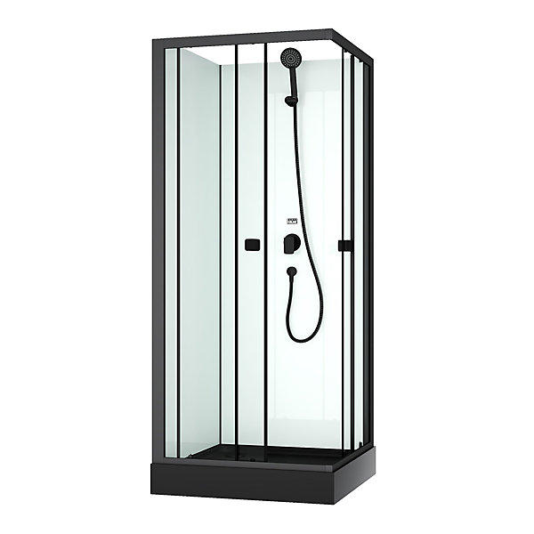 Cabine de douche intégrale carrée noir, L.80 x l.80 x H.200 cm, portes coulissantes, Julie Galedo
