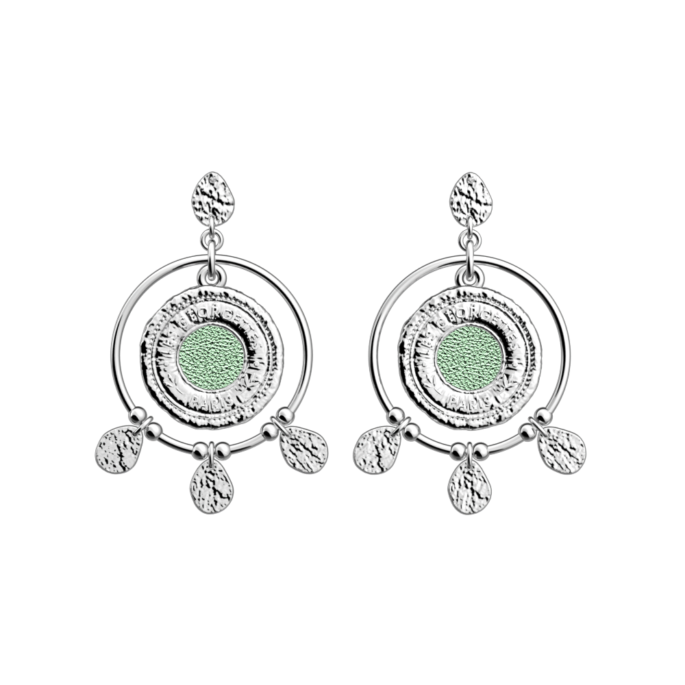 Boucles d'oreilles Pépite, cuirs réversibles Aquatic / Aquamarine Métallisé