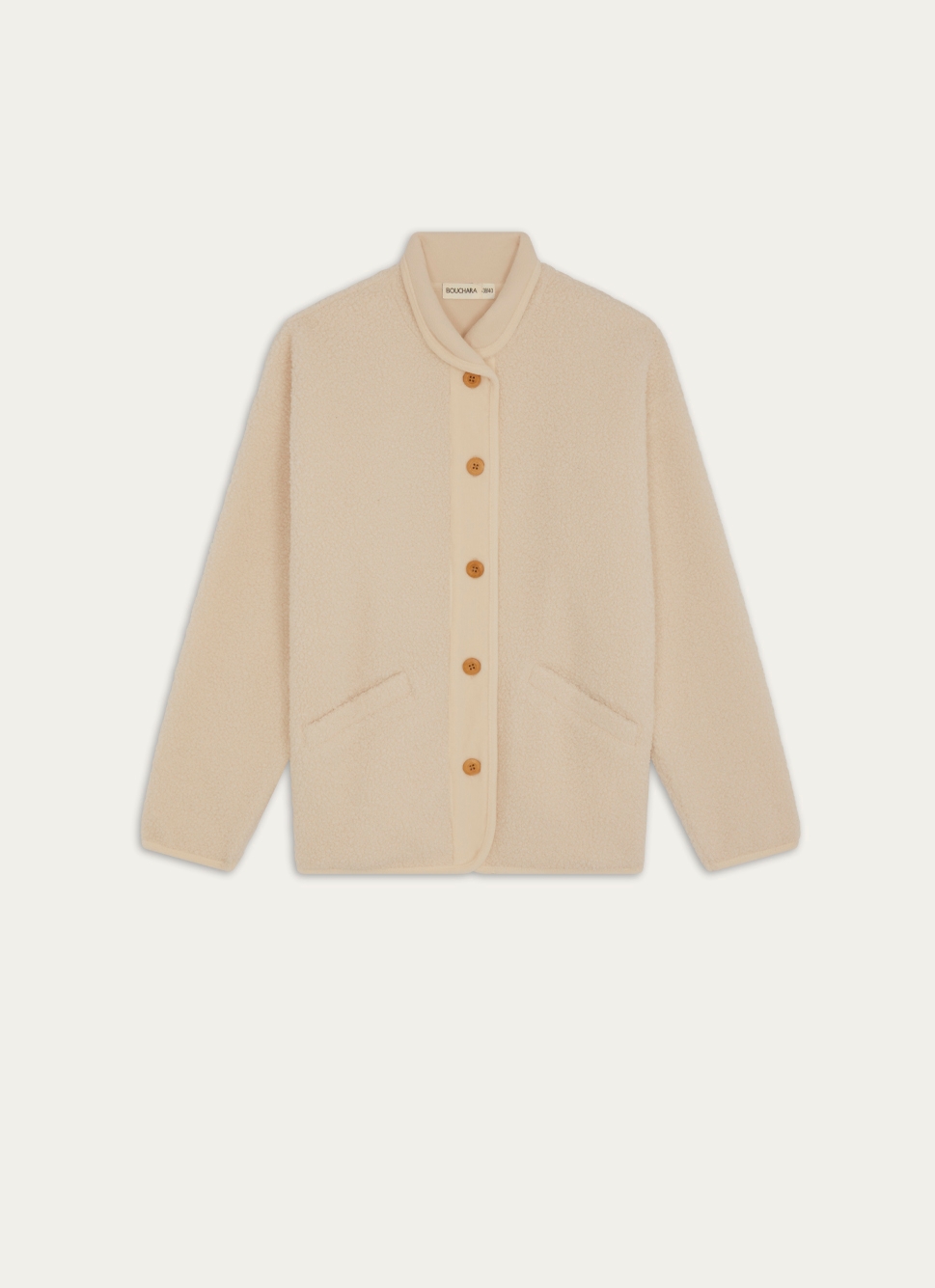 VESTE BOUTONNÉE SHERPA ET VELOURS CALOU ÉCRU