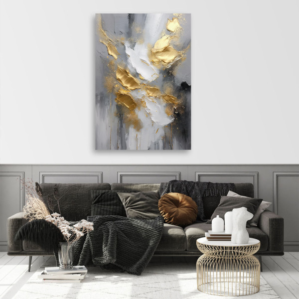 Feeby Obraz do salonu, Abstrakcja Złoty Szary w stylu Glamour 40x60