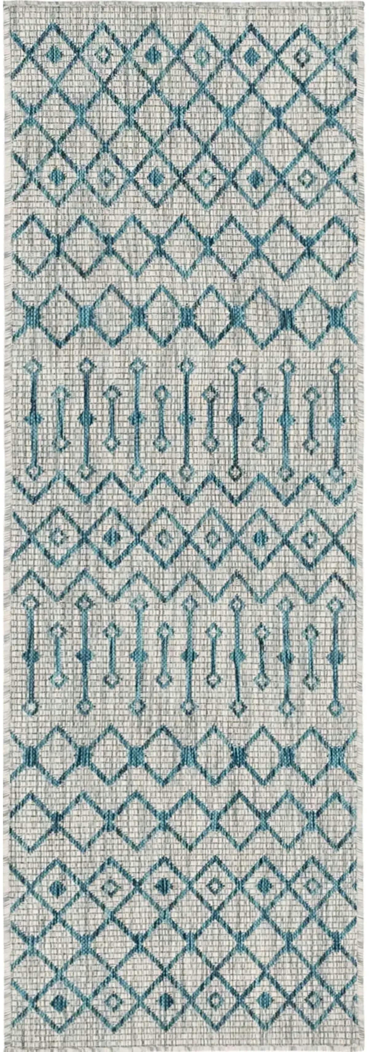 MOA - Tapis intérieur et extérieur gris à motif bleu 67x180