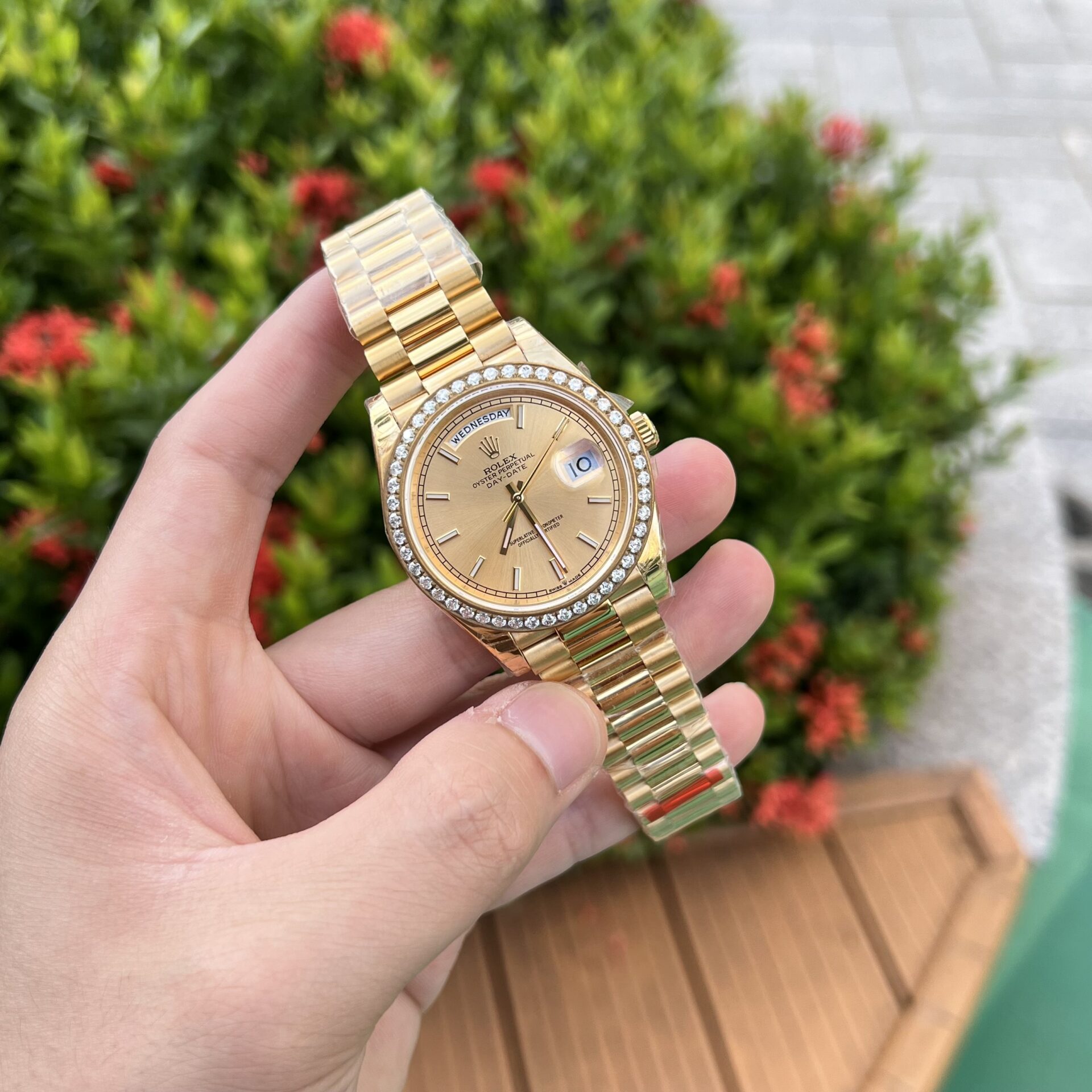 Rolex Day-Date YG Plated Champagne Dial CZ Diamonds 40mm AAA Replica