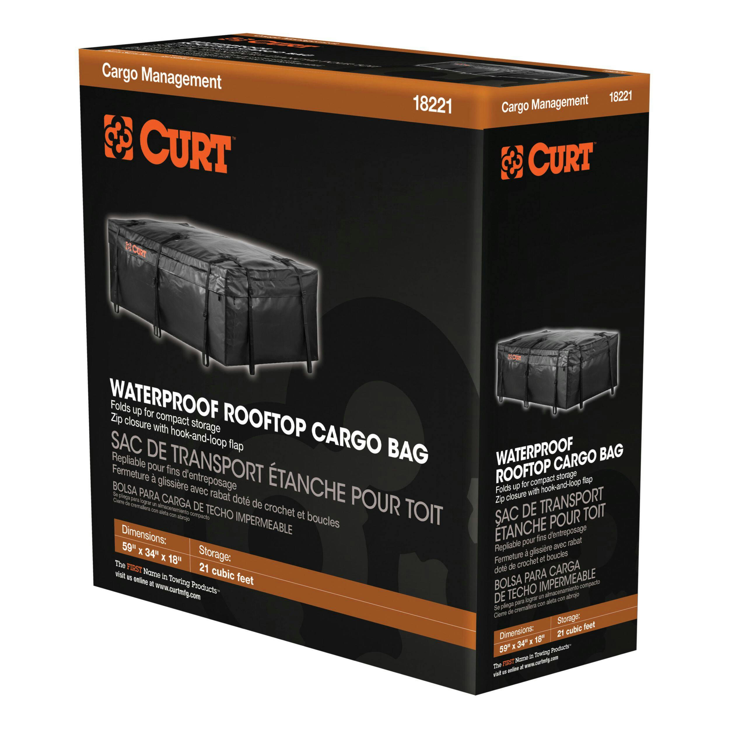 CURT Weather-Resistant Vinyl Roof Top Cargo Bag, Black, 59 x 34 x 21-in