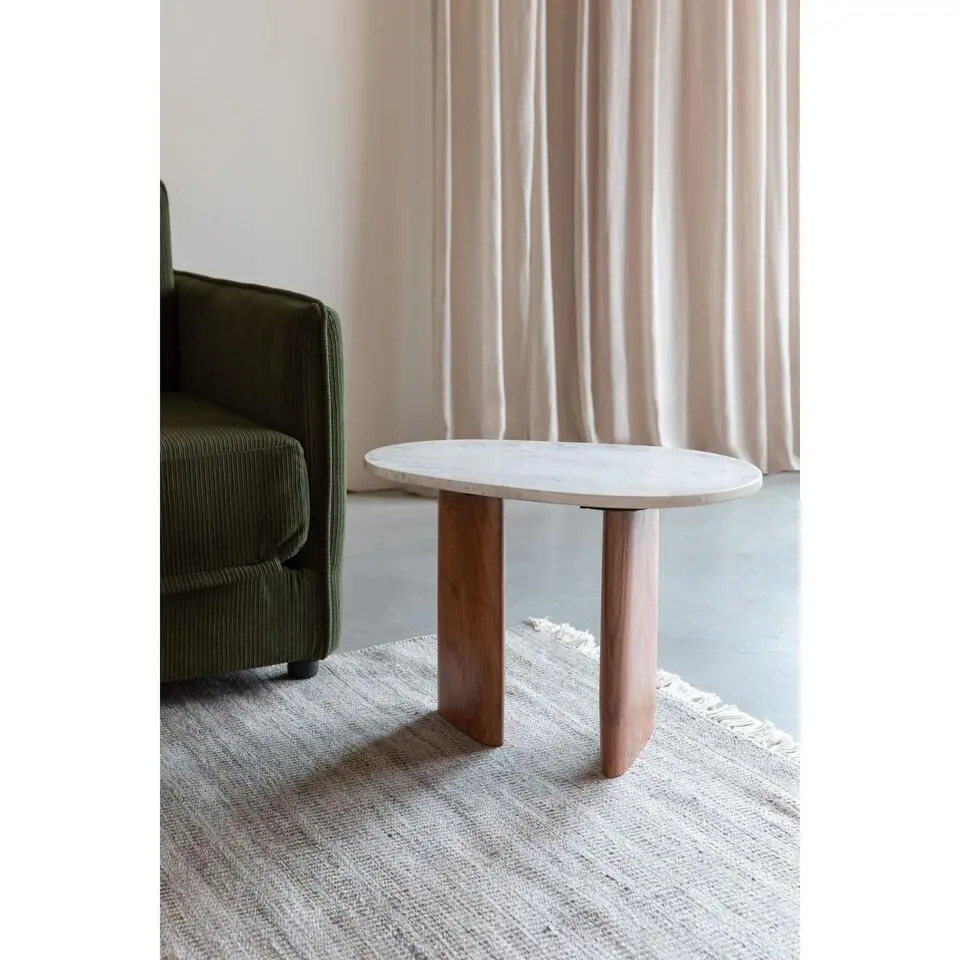 Housecraft Tanda Bijzettafel Marmer/ Hout 56x37 cm Beige