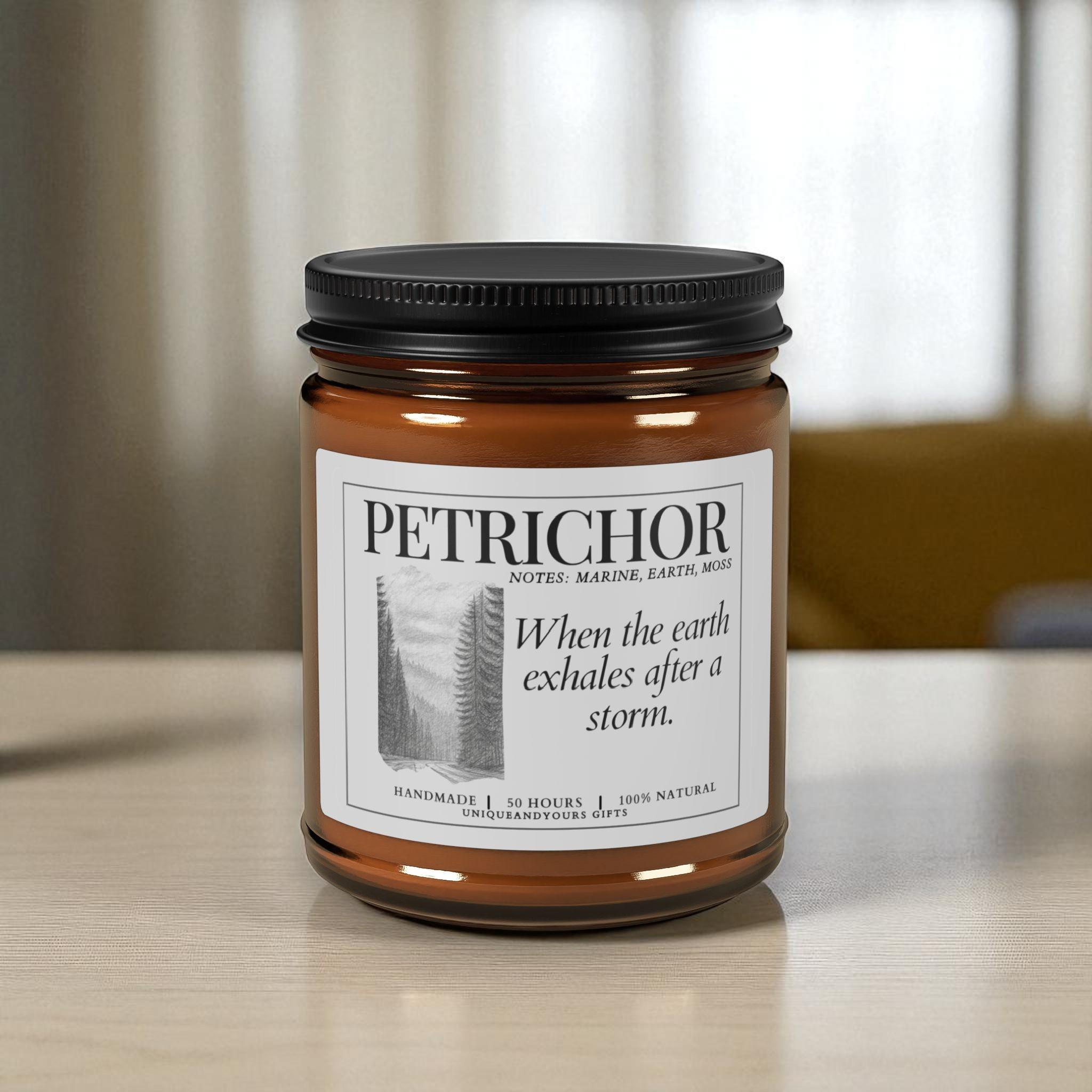 Petrichor Candle: Rain Scented Soy Coconut Candle, Atmospheric Scent Gift, Petrichor, The Smell Of Earth After Rain, Soy Wax Candle