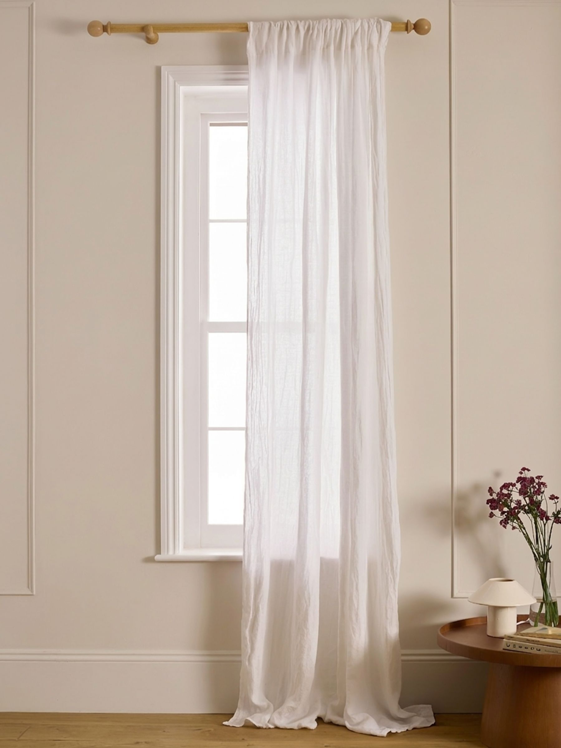 Secret Linen Store White 100% Linen Loop Top Slot Header Single Curtain