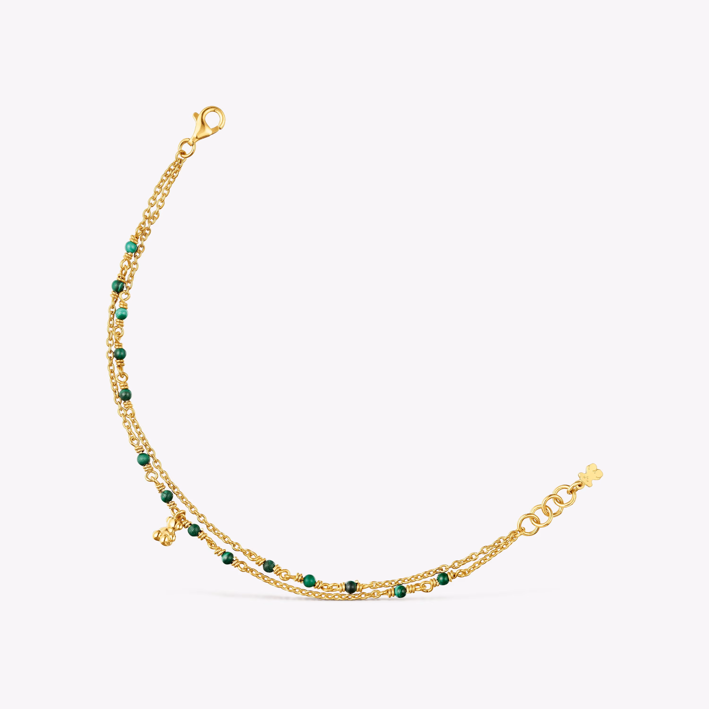 Pulsera con baño de oro 18 kt sobre plata y malaquita Bold Bear