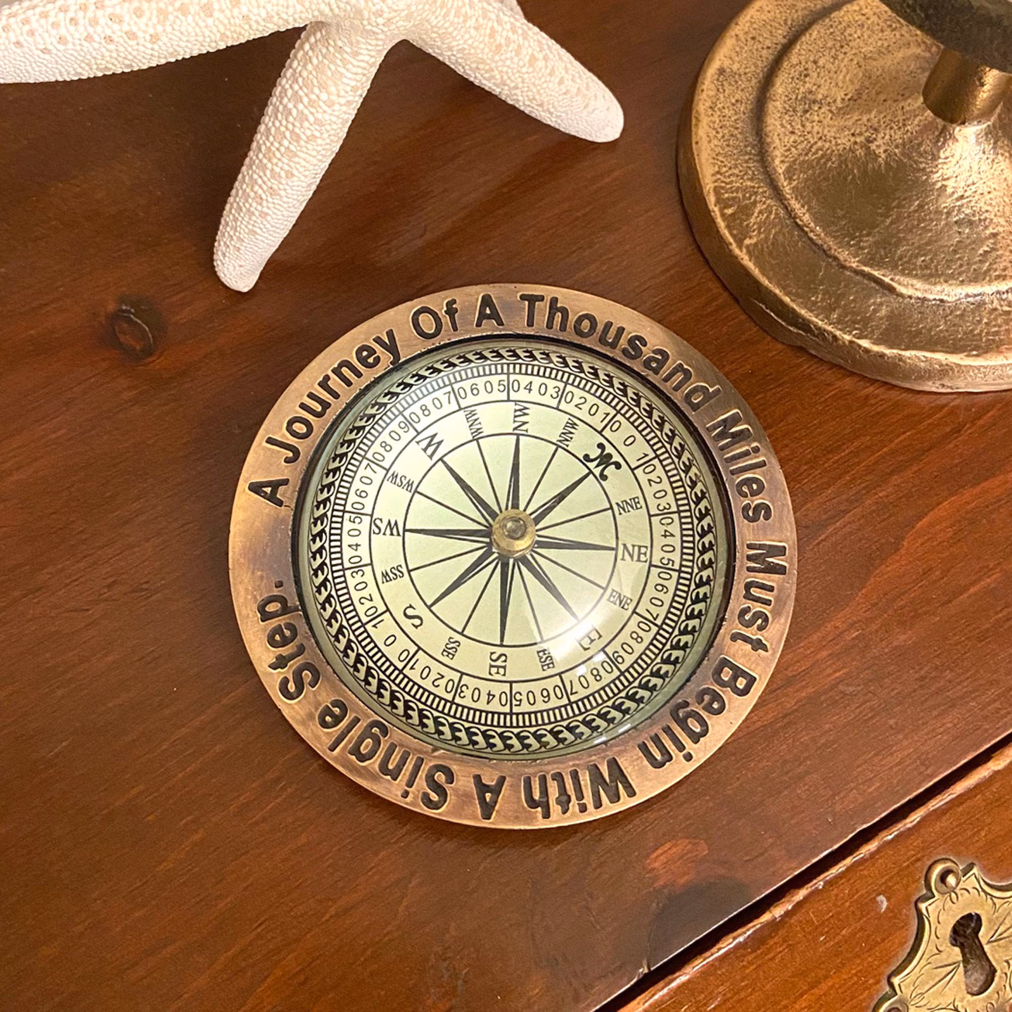 Antiqued Brass Nautical Compass Paperweight, Sailor Gift