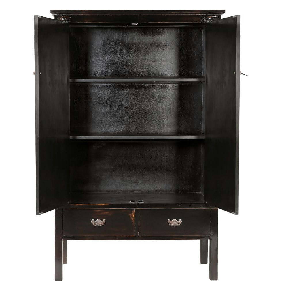 Shanghaï - Armoire 2 portes 2 tiroirs noire