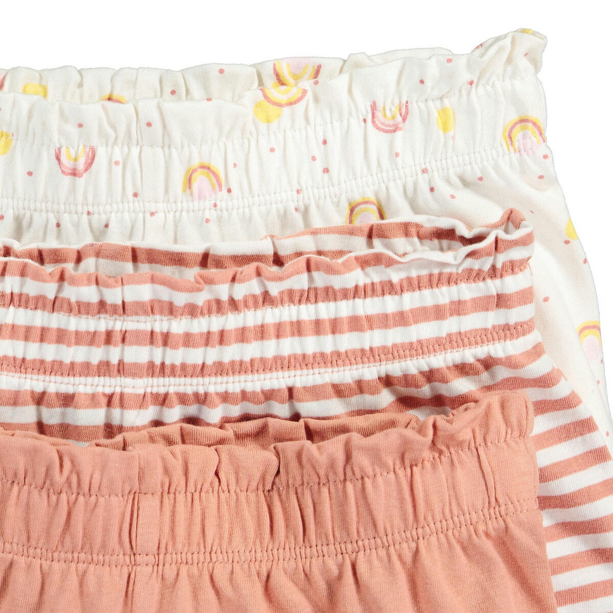 Lot de 3 pyjashorts en coton imprimés arc-en-ciel