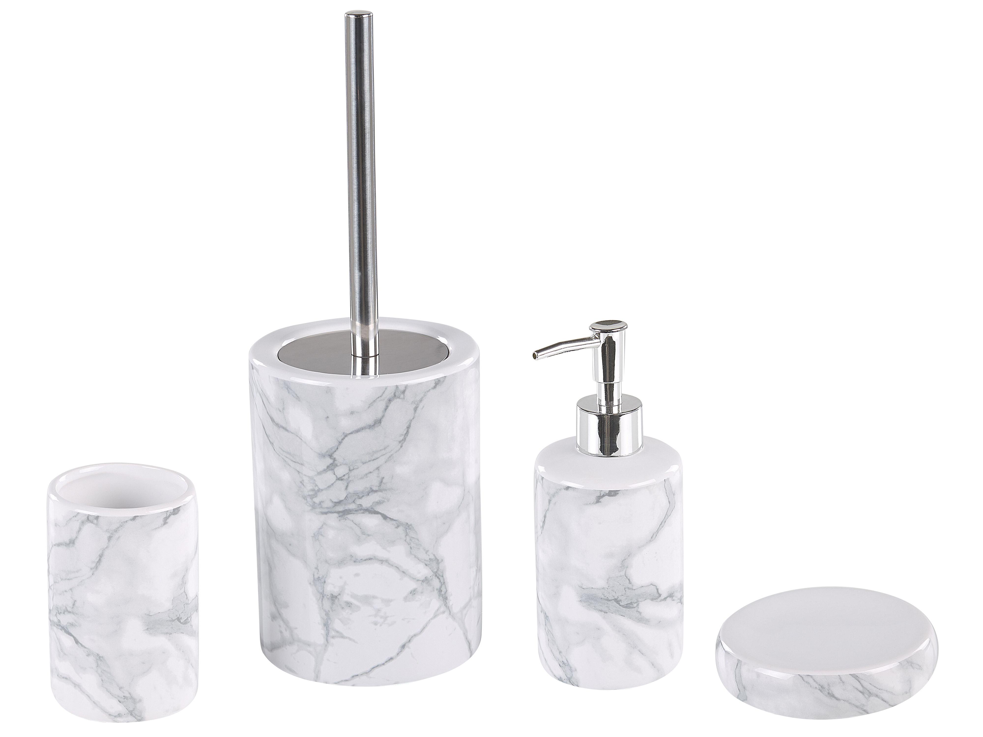 4-Piece Bathroom Accessories Set ARAUCO Ceramic White Marble