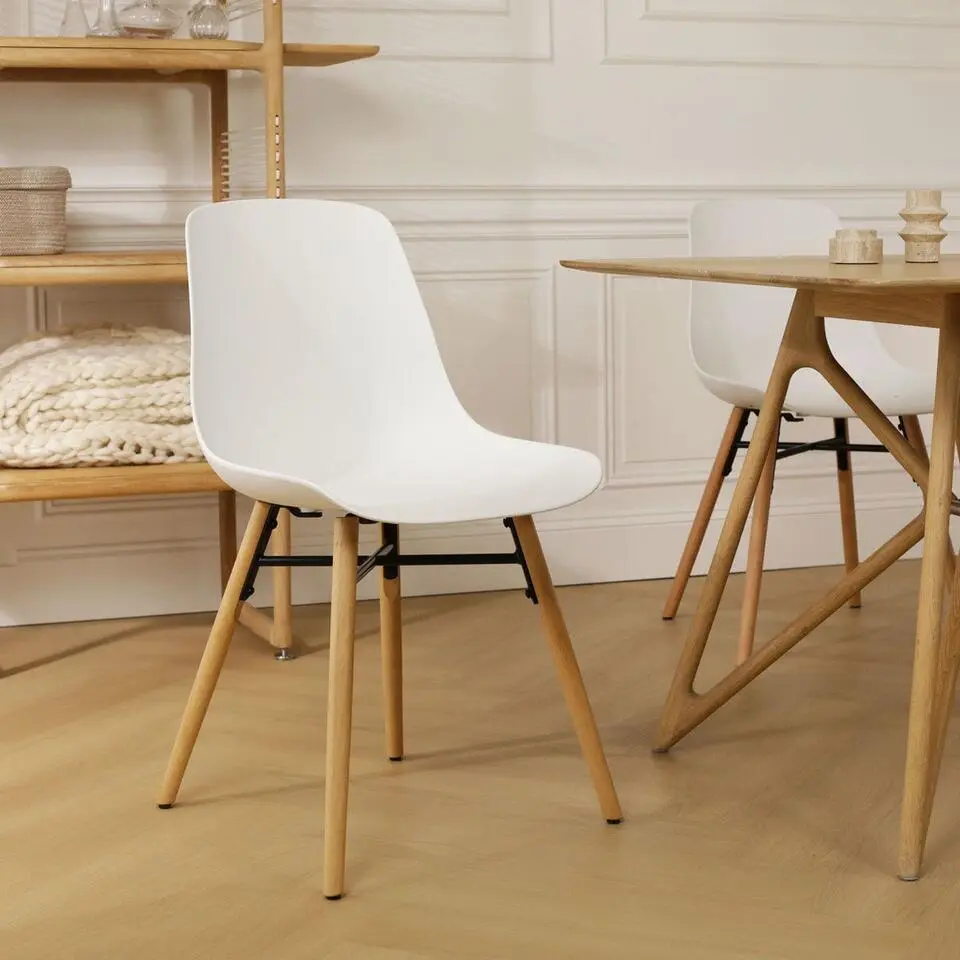Nolon Nena-Pip Eetkamerstoel Wit - Kunststof - Houten Poten