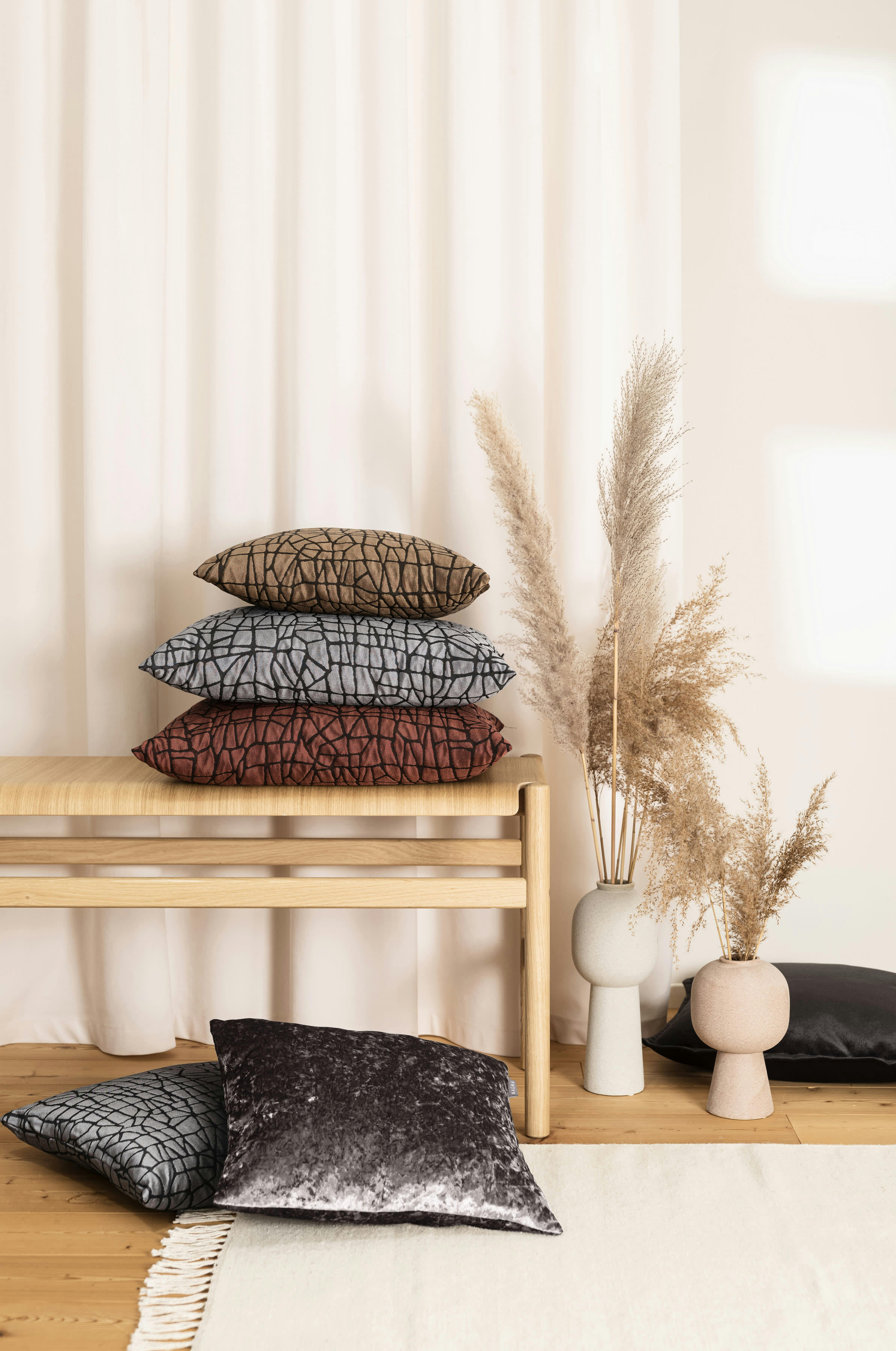 CELESTE - Housses de coussin jacquard motif brique/noir -Lot de 2-40X40