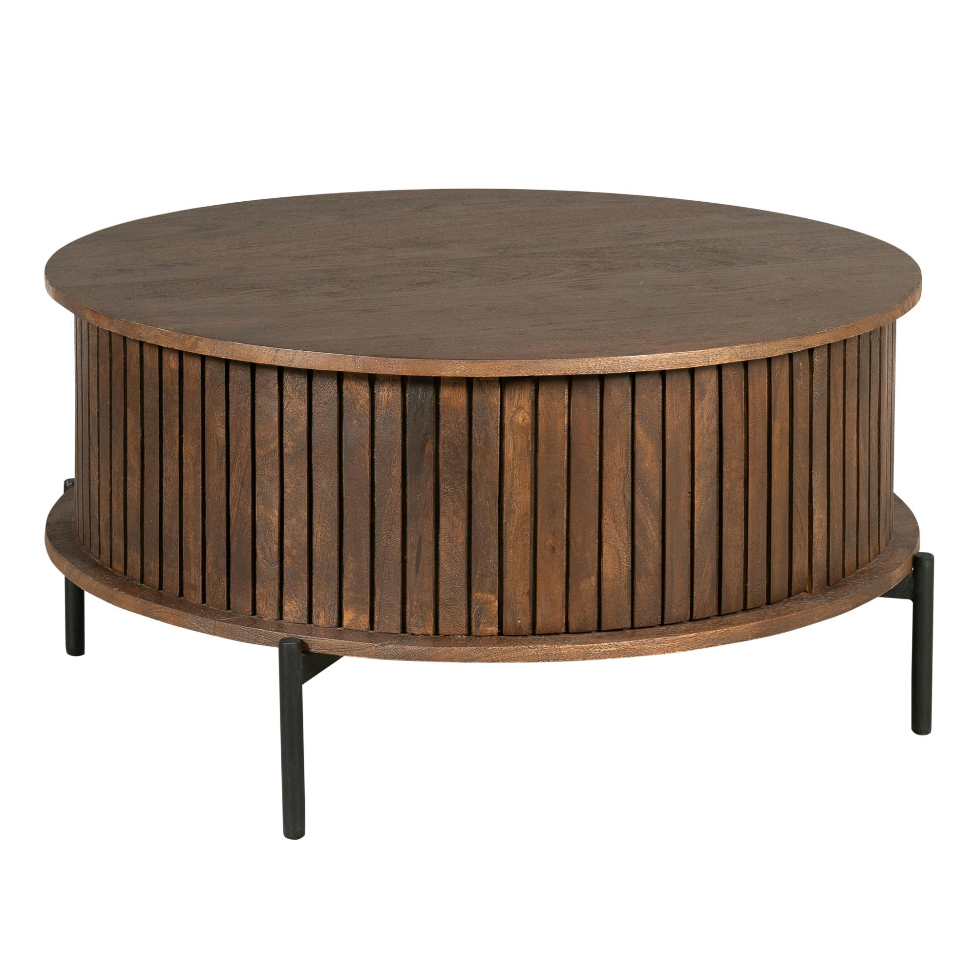 Table basse ronde vintage 2 tiroirs rainurés CORTINA