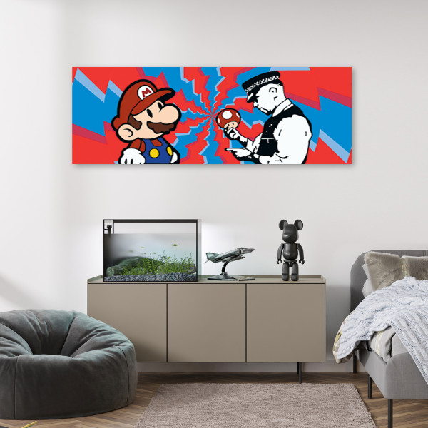 Feeby Obraz na płótnie, Banksy Mario i Policjant 90x30