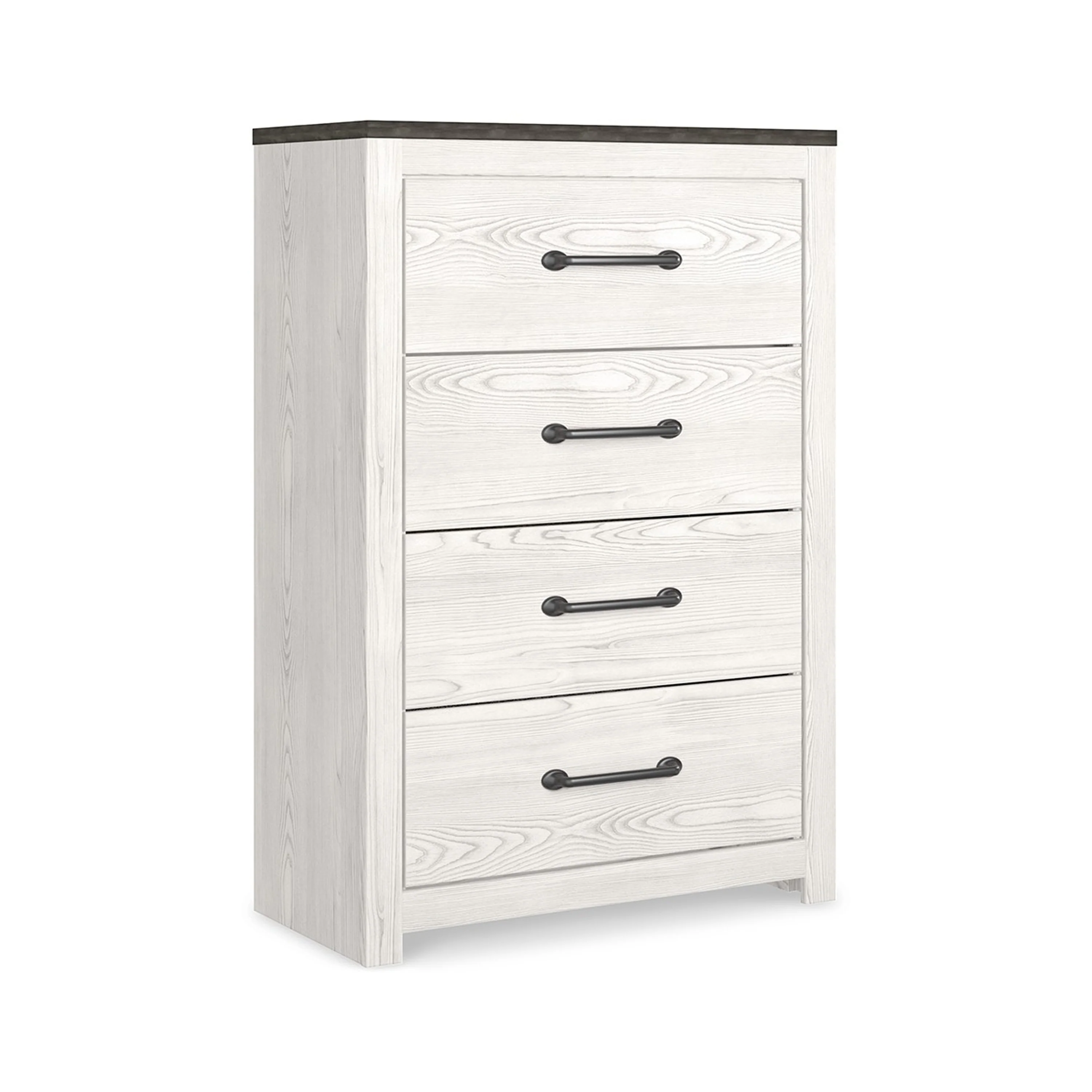 Hara Tall Dresser Chest, 4 Drawers Metal Handles, Farmhouse White Gray