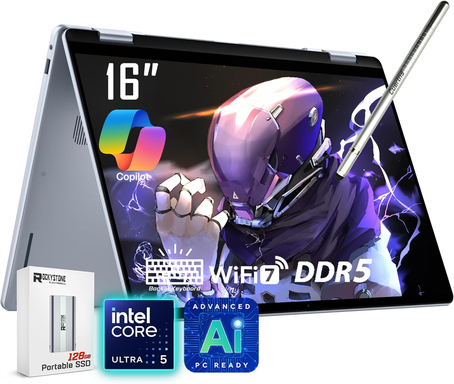 Dell 16 Plus 2-in-1 Laptop  16 1920 x 1200 Touchscreen  Core Ultra 5 226V(>i7-1355U)  AI Ready  Copilot PC  Backlit Keyboard  1080p Webcam  Wi-Fi 7  Windows 11 Home  Ice Blue(16GB DDR5 RAM | 2TB SSD)